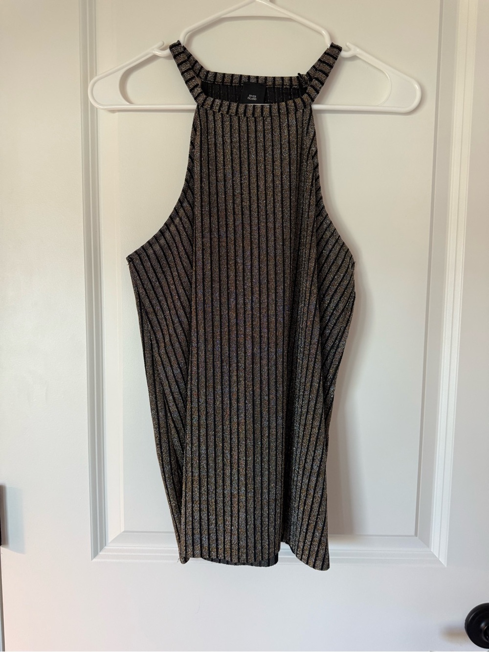 River Island Black and Gold Metallic Ribbed Halter Tank
